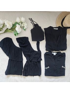 Set of 5 Black Tops Bundle | Size Large | Off-Shoulder, Lace, Embellished